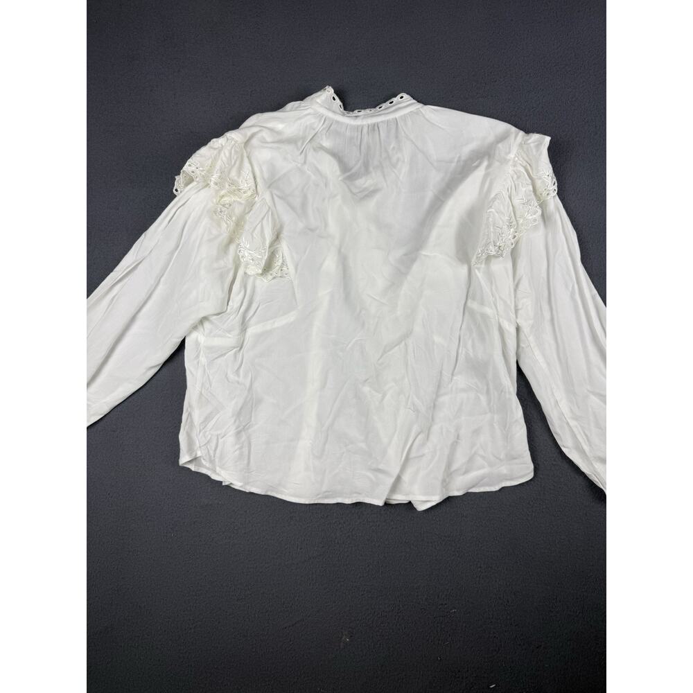 Joie Women's Ruffle Round Neck Lace Trim Long Sleeves Blouse White Size XL - Picture 8 of 9